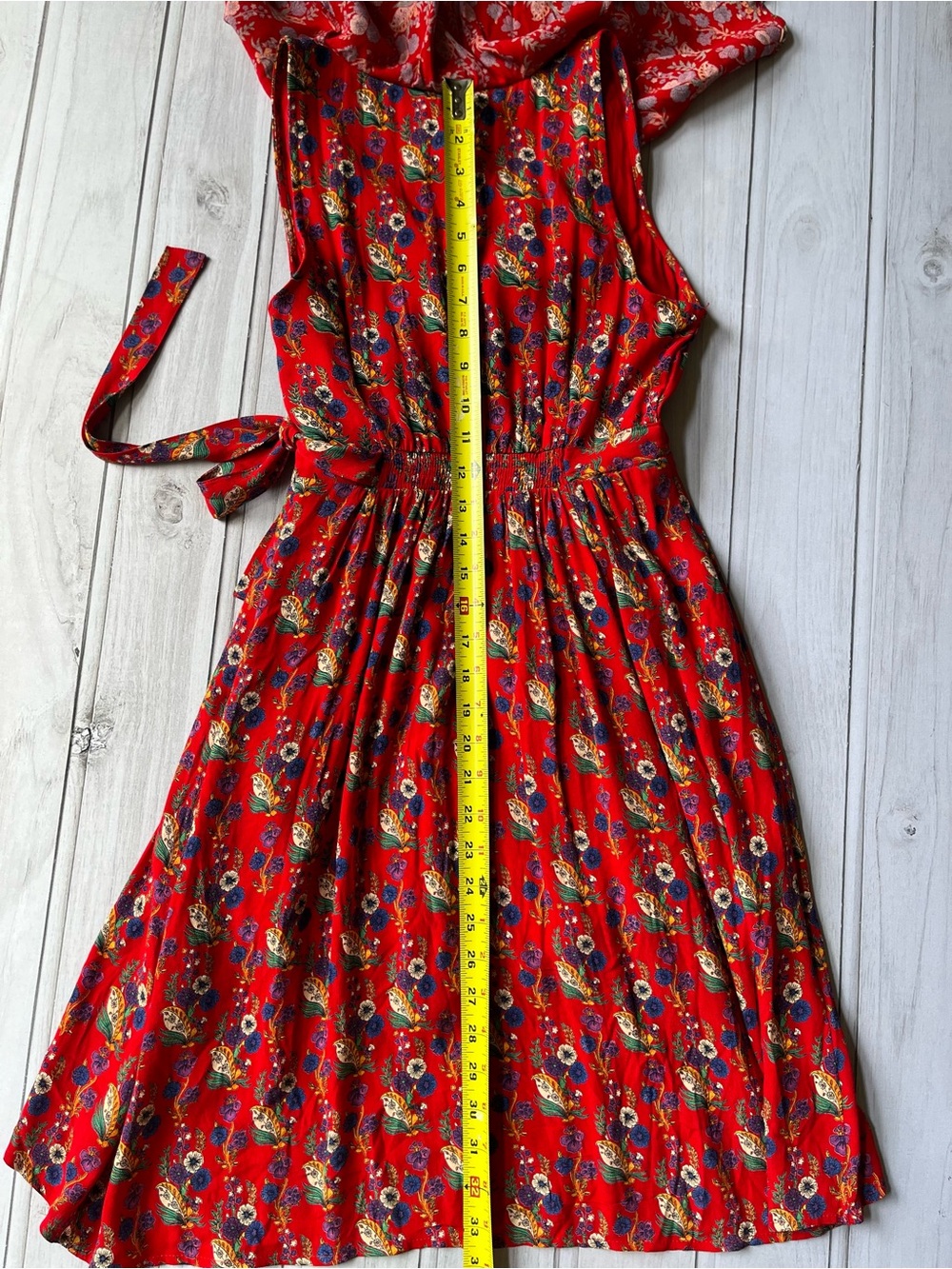 Anthropologie Maeve Rosalia red floral faux wrap ruffle v neck dress . Size 0P - Picture 13 of 14
